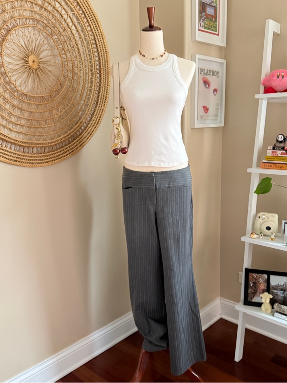 Express Editor Y2K gray pinstripe trouser pants